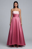 Load image into Gallery viewer, Pink A Line Satin Patchwork Strapless Long Formal Dress