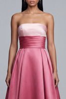 Load image into Gallery viewer, Pink A Line Satin Patchwork Strapless Long Formal Dress