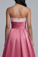Load image into Gallery viewer, Pink A Line Satin Patchwork Strapless Long Formal Dress