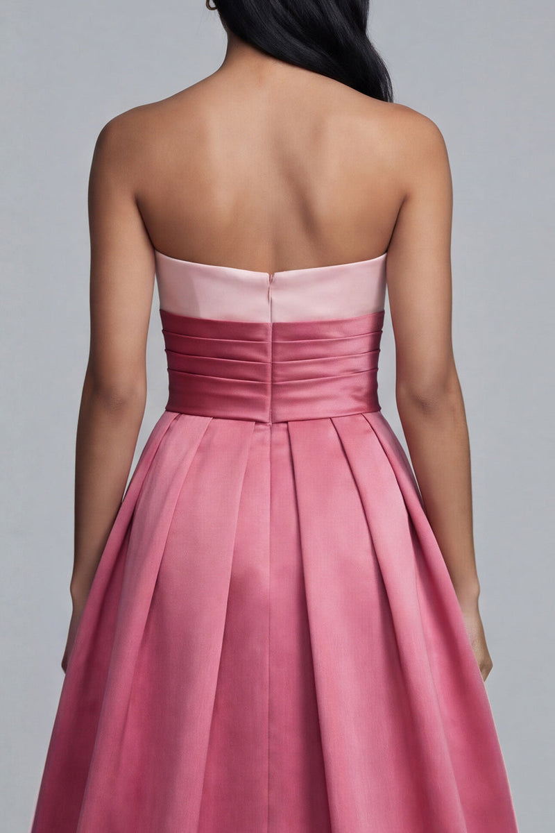 Load image into Gallery viewer, Pink A Line Satin Patchwork Strapless Long Formal Dress
