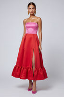 Load image into Gallery viewer, Pink and Red Patchwork Strapless Long Formal Dress with Slit