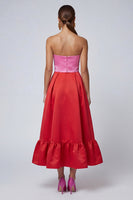 Load image into Gallery viewer, Pink and Red Patchwork Strapless Long Formal Dress with Slit