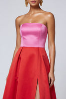 Load image into Gallery viewer, Pink and Red Patchwork Strapless Long Formal Dress with Slit