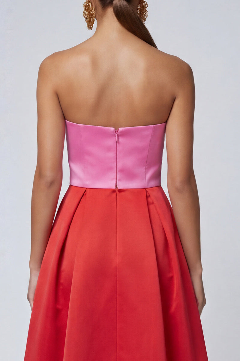 Load image into Gallery viewer, Pink and Red Patchwork Strapless Long Formal Dress with Slit