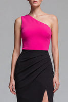 Load image into Gallery viewer, Fuchsia and Black Patchwork One Shoulder Long Formal Dress