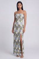 Load image into Gallery viewer, Green Strapless Sheath Floral Long Formal Dress