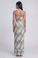 Load image into Gallery viewer, Green Strapless Sheath Floral Long Formal Dress