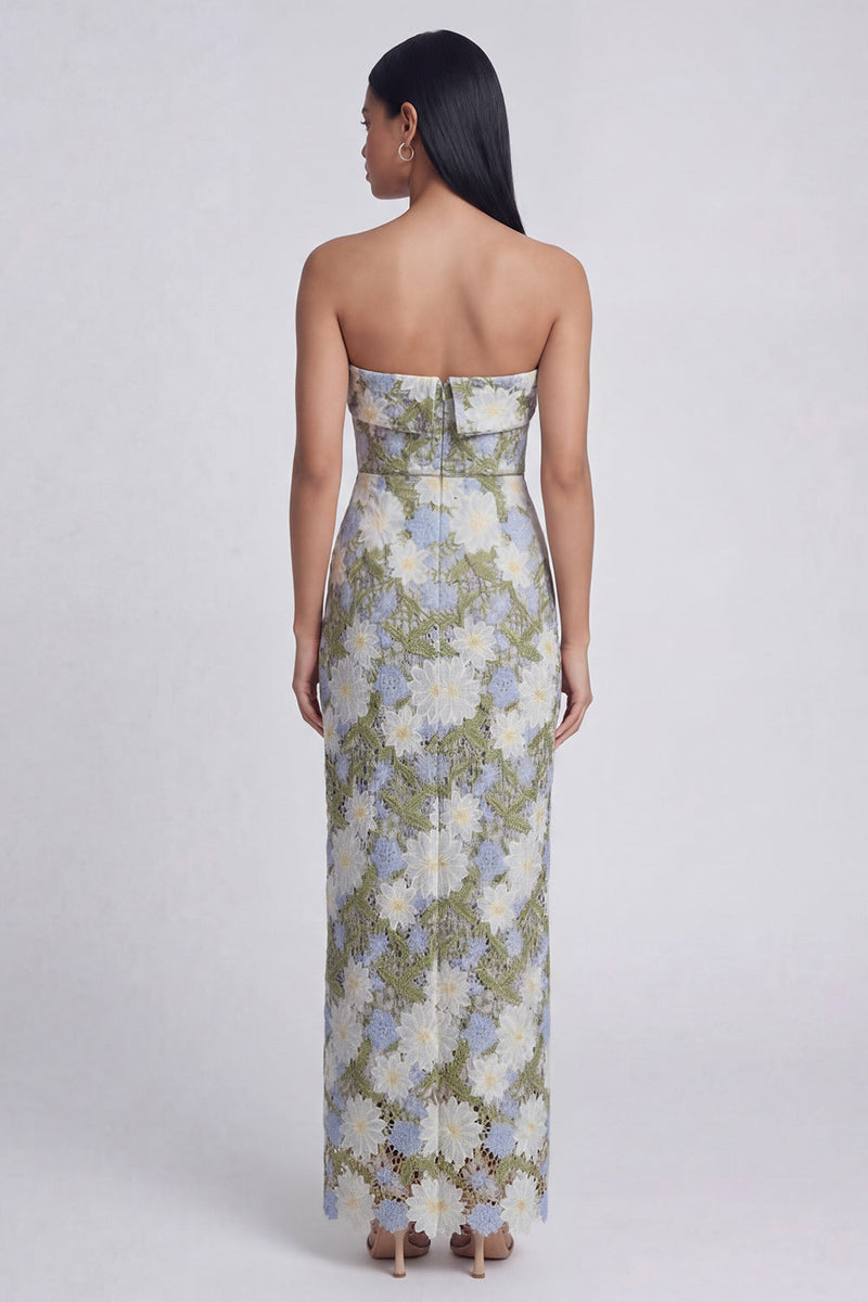 Load image into Gallery viewer, Green Strapless Sheath Floral Long Formal Dress