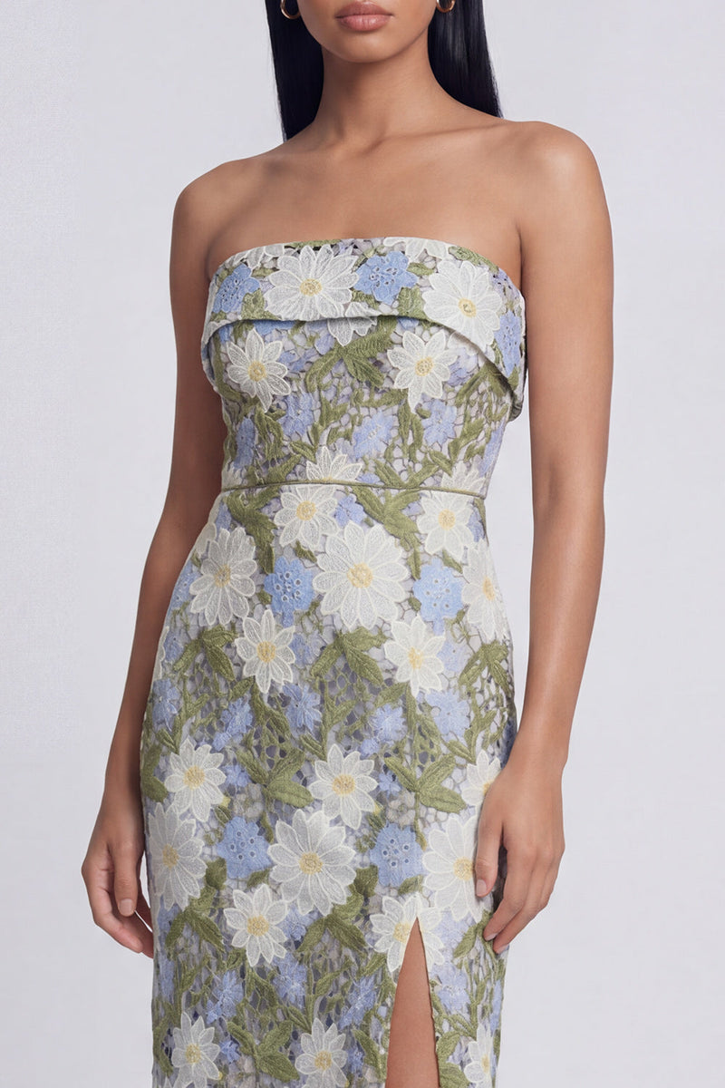 Load image into Gallery viewer, Green Strapless Sheath Floral Long Formal Dress