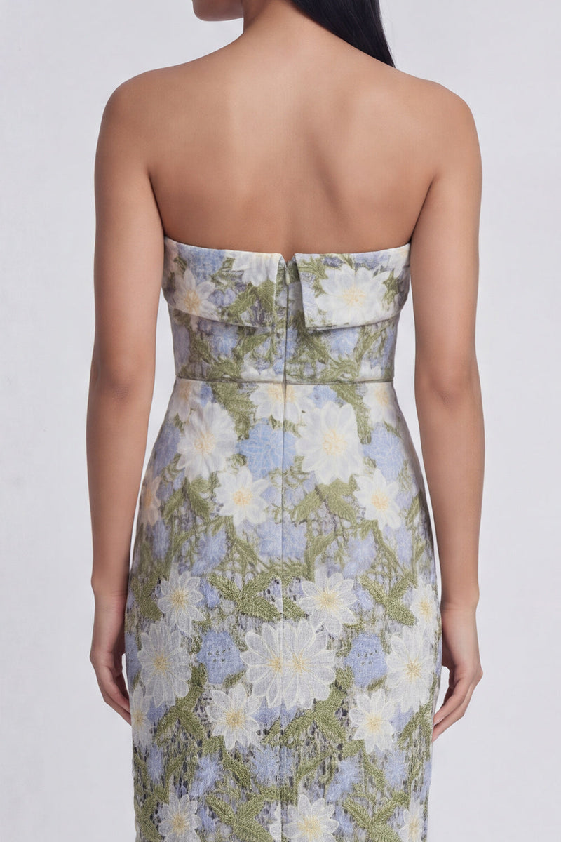 Load image into Gallery viewer, Green Strapless Sheath Floral Long Formal Dress