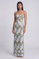 Load image into Gallery viewer, Green Floral Strapless Sheath Long Formal Dress