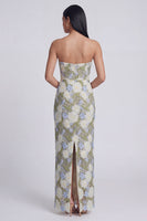 Load image into Gallery viewer, Green Floral Strapless Sheath Long Formal Dress