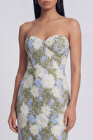 Load image into Gallery viewer, Green Floral Strapless Sheath Long Formal Dress
