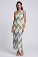 Load image into Gallery viewer, Green One Shoulder Floral Sheath Long Formal Dress