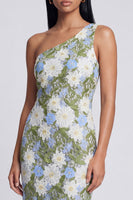 Load image into Gallery viewer, Green One Shoulder Floral Sheath Long Formal Dress