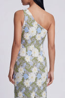 Load image into Gallery viewer, Green One Shoulder Floral Sheath Long Formal Dress