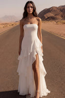 Load image into Gallery viewer, Ivory Strapless A Line Long Beach Bridal Dress with Ruffles