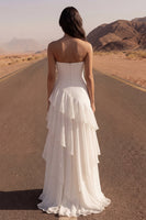 Load image into Gallery viewer, Ivory Strapless A Line Long Beach Bridal Dress with Ruffles