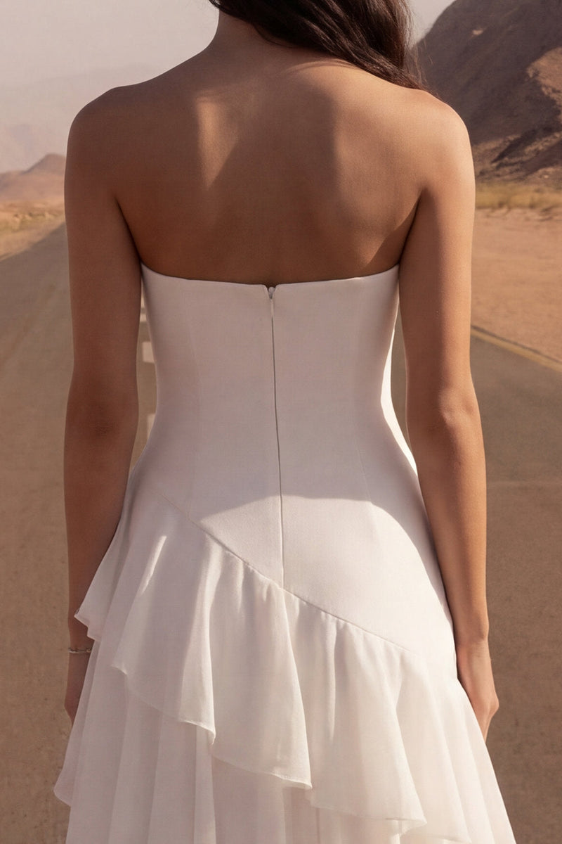 Load image into Gallery viewer, Ivory Strapless A Line Long Beach Bridal Dress with Ruffles