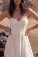 Load image into Gallery viewer, Ivory A Line Strapless Maxi Beach Bridal Dress with Slit