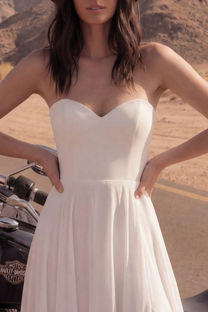 Load image into Gallery viewer, Ivory A Line Strapless Maxi Beach Bridal Dress with Slit