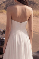 Load image into Gallery viewer, Ivory A Line Strapless Maxi Beach Bridal Dress with Slit