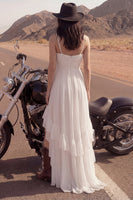 Load image into Gallery viewer, Ivory A Line Spaghetti Straps Beach High-Low Bridal Dress with Ruffles