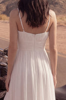 Load image into Gallery viewer, Ivory A Line Spaghetti Straps Beach High-Low Bridal Dress with Ruffles