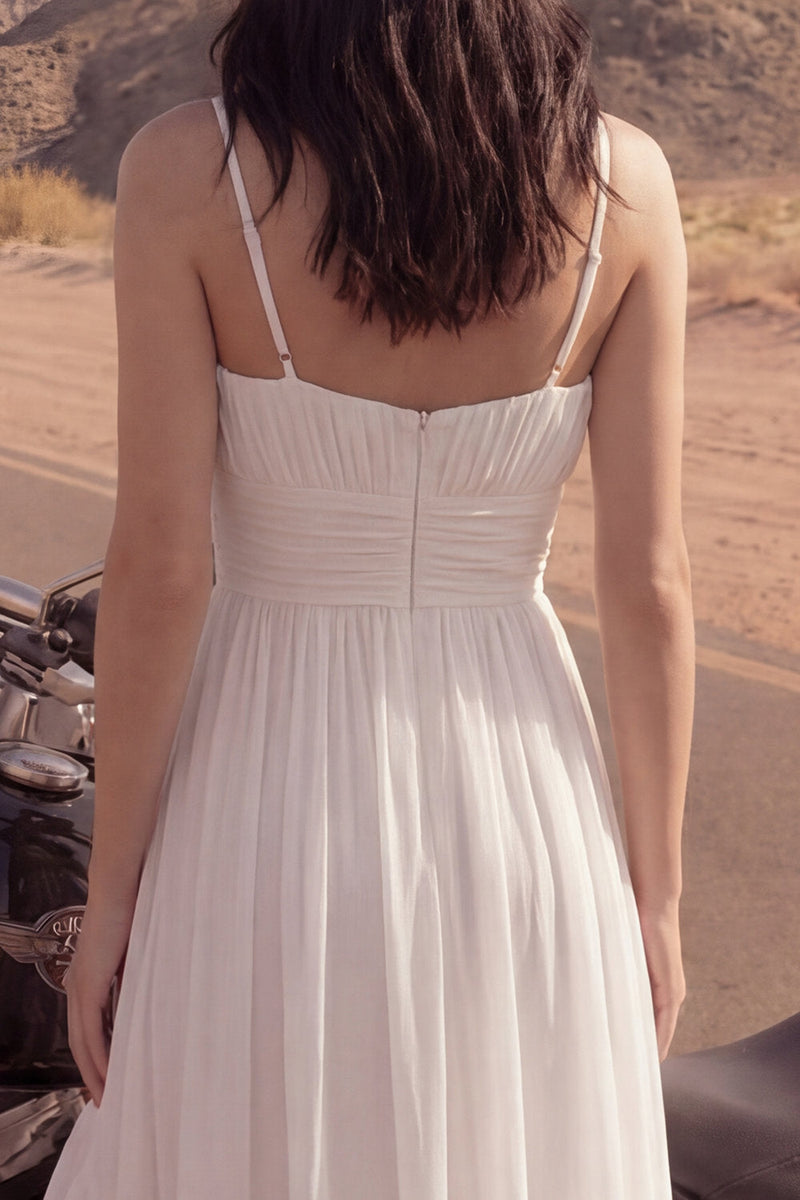 Load image into Gallery viewer, Ivory A Line Spaghetti Straps Beach High-Low Bridal Dress with Ruffles