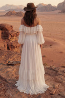 Load image into Gallery viewer, A Line Ivory Long Beach Bridal Dress with Ruffles
