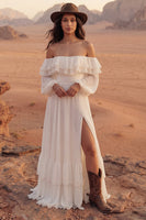 Load image into Gallery viewer, A Line Ivory Long Beach Bridal Dress with Ruffles