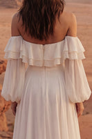 Load image into Gallery viewer, A Line Ivory Long Beach Bridal Dress with Ruffles