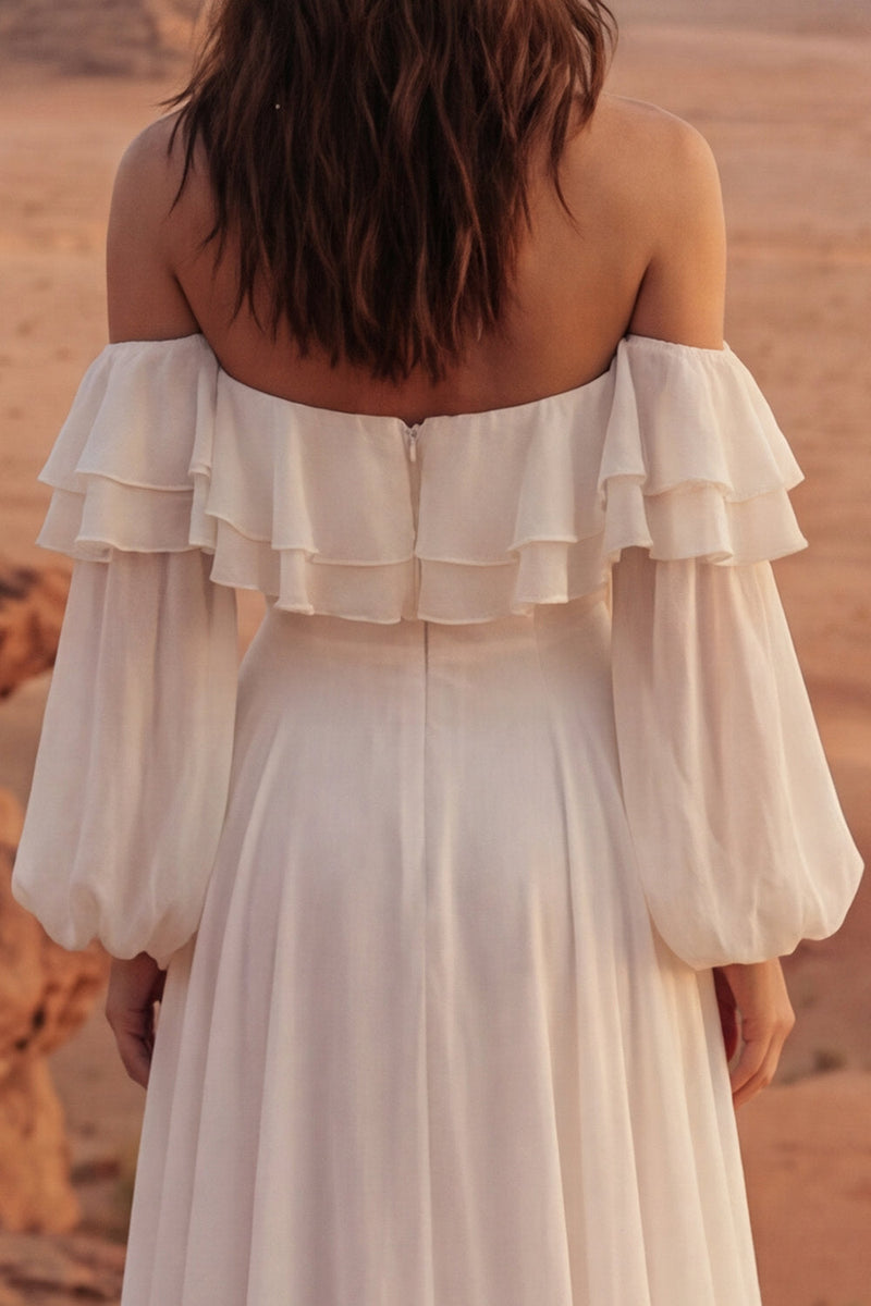 Load image into Gallery viewer, A Line Ivory Long Beach Bridal Dress with Ruffles