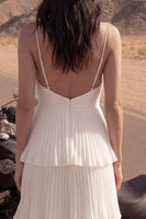 Load image into Gallery viewer, Ivory Pleated A Line Spaghetti Straps Maxi Beach Bridal Dress with Ruffles