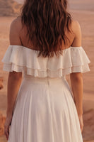 Load image into Gallery viewer, Ivory Off the Shoulder A Line Beach Maxi Bridal Dress with Ruffles
