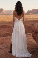 Load image into Gallery viewer, Ivory Spaghetti Straps A Line Maxi Beach Bridal Dress with Ruffles