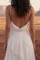 Load image into Gallery viewer, Ivory Spaghetti Straps A Line Maxi Beach Bridal Dress with Ruffles