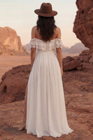Load image into Gallery viewer, Simple Ivory A Line Beach Maxi Bridal Dress with Slit