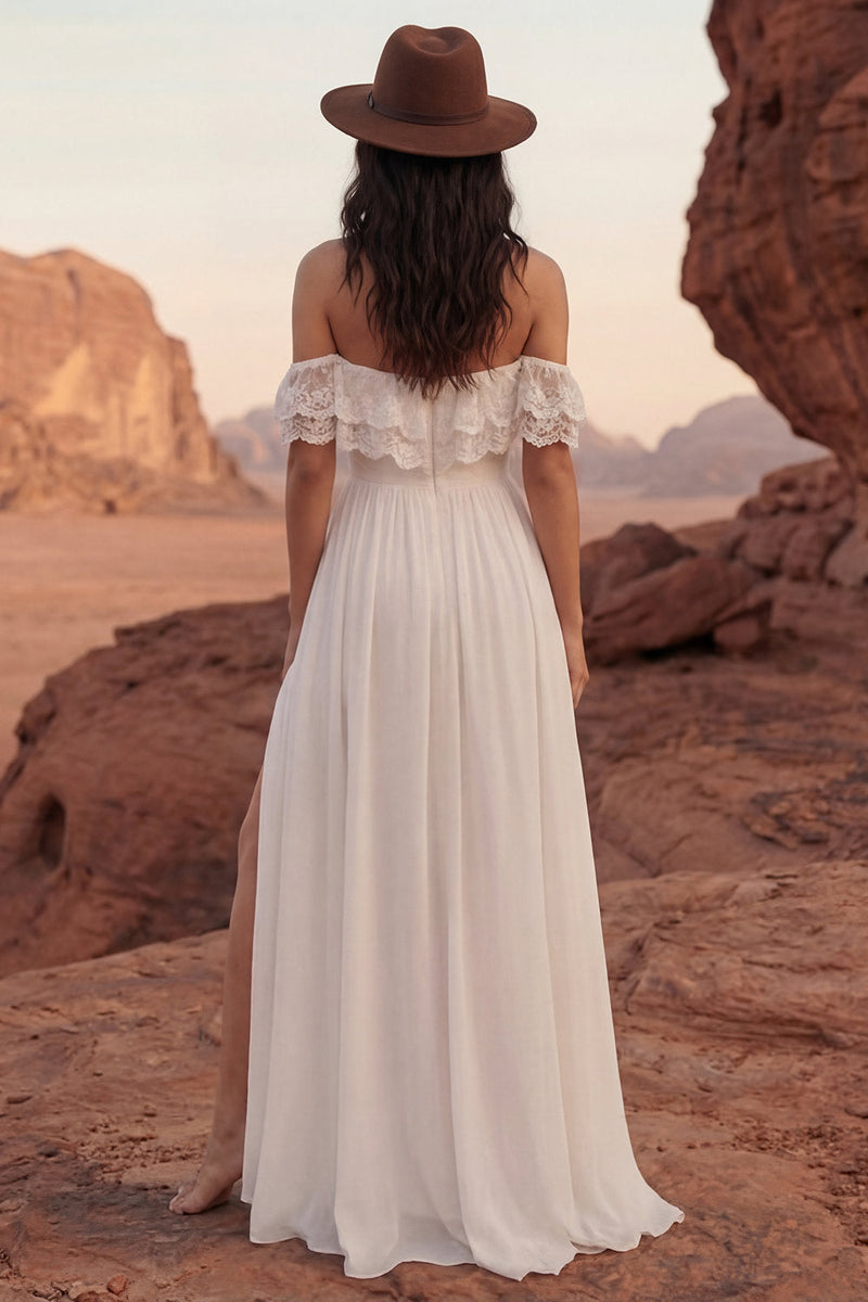 Load image into Gallery viewer, Simple Ivory A Line Beach Maxi Bridal Dress with Slit