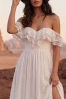 Load image into Gallery viewer, Simple Ivory A Line Beach Maxi Bridal Dress with Slit