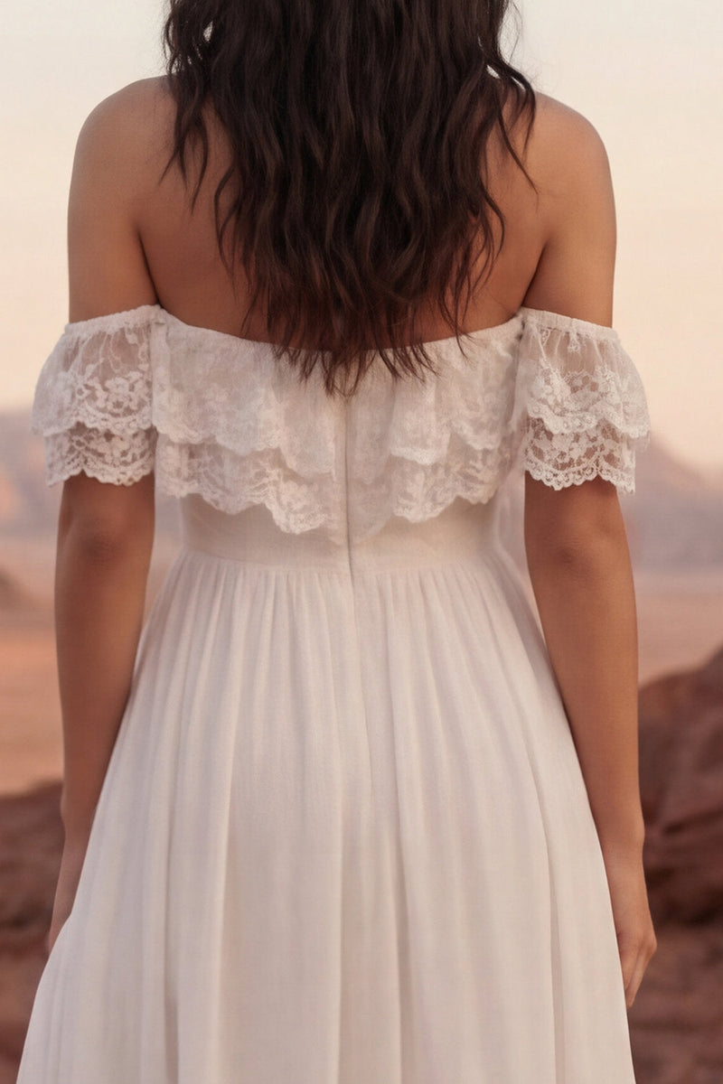 Load image into Gallery viewer, Simple Ivory A Line Beach Maxi Bridal Dress with Slit