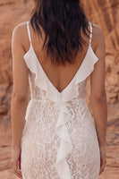 Load image into Gallery viewer, Floral Ivory Sheath Boho Maxi Bridal Dress with Ruffles