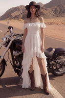 Load image into Gallery viewer, Ivory A Line High-Low Beach Bridal Dress with Ruffles