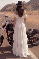 Load image into Gallery viewer, Ivory A Line High-Low Beach Bridal Dress with Ruffles