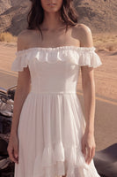 Load image into Gallery viewer, Ivory A Line High-Low Beach Bridal Dress with Ruffles