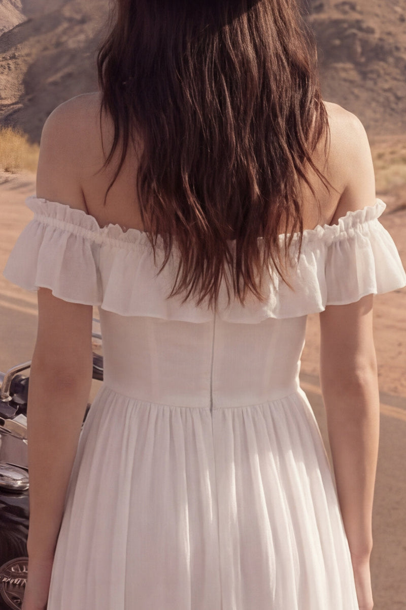 Load image into Gallery viewer, Ivory A Line High-Low Beach Bridal Dress with Ruffles