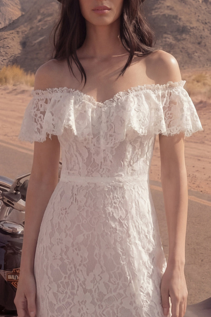 Load image into Gallery viewer, Floral Ivory Sheath Long Boho Bridal Dress with Slit