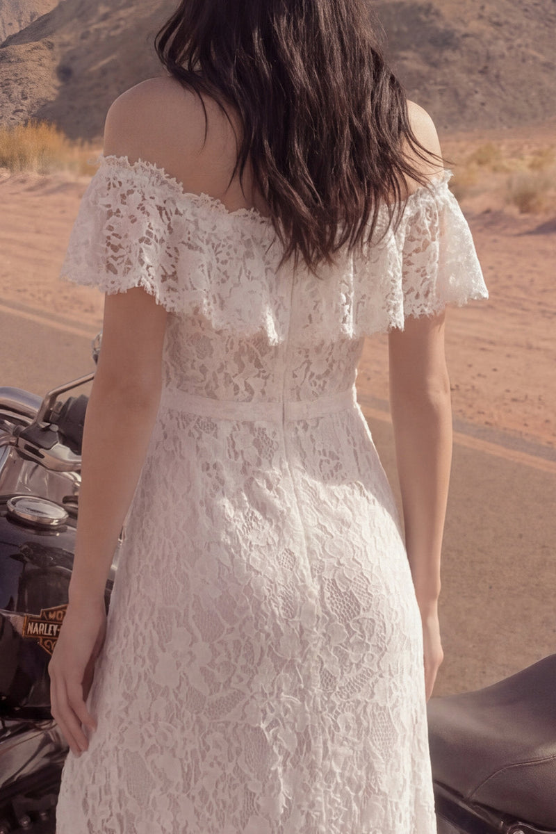 Load image into Gallery viewer, Floral Ivory Sheath Long Boho Bridal Dress with Slit