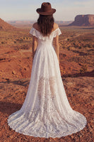 Load image into Gallery viewer, Ivory Floral A Line High Low Boho Bridal Dress