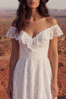 Load image into Gallery viewer, Ivory Floral A Line High Low Boho Bridal Dress